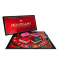 Board game set with red and black circular game board and stacked cards