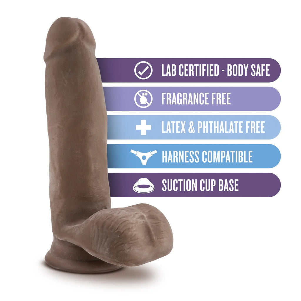 Au Naturel - 7 Inch Sensa Feel Dildo - Chocolate – body-safe materials | Fu'Cha Exotics
