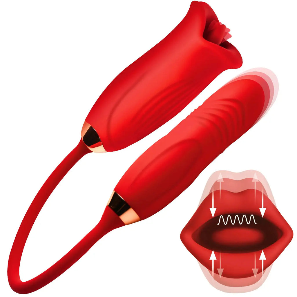Magic Kiss Kissing Clitoral Stimulator With Thrusting Vibrator - Red – body-safe materials | Fu'Cha Exotics
