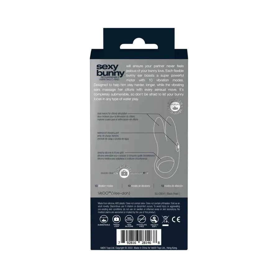 Sexy Bunny Rechargeable Ring - Black Pearl – body-safe materials | Fu'Cha Exotics