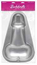 Pecker cake pan mold, silver-toned with raised ridged shape and base