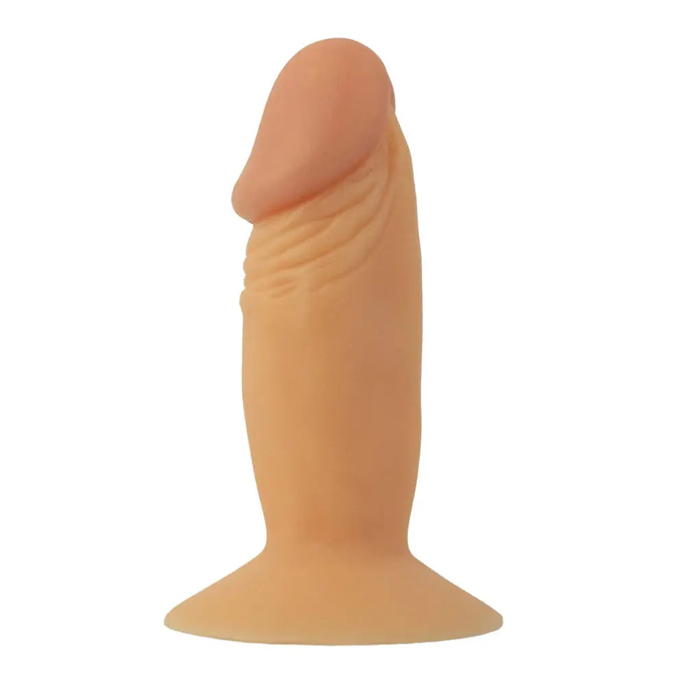 4-inch mini whoppers dildo, smooth tan silicone, curved base