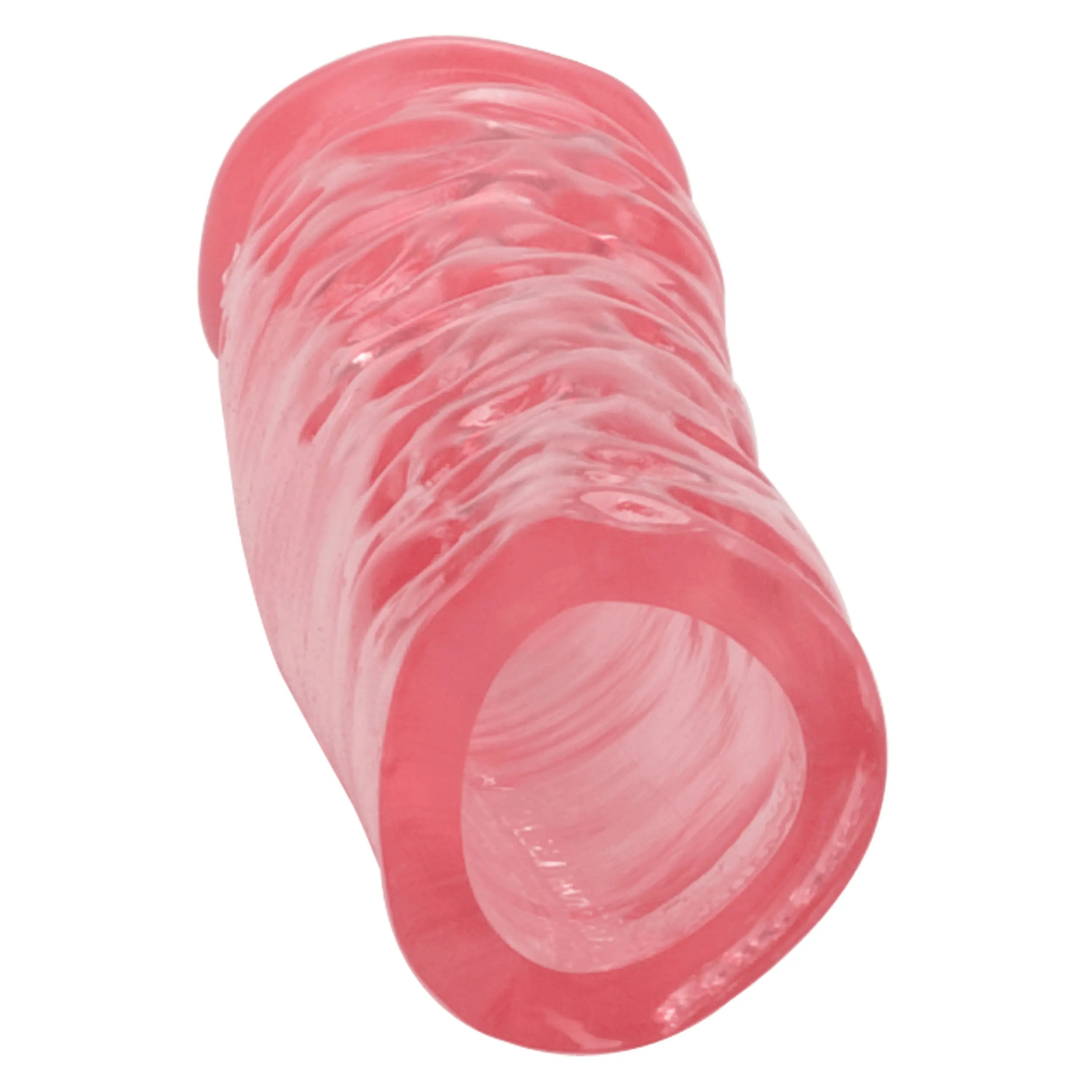 Pink Puregel sleeve with open end, translucent gel texture