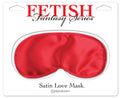 Red satin love mask with eye cutouts and soft curved shape