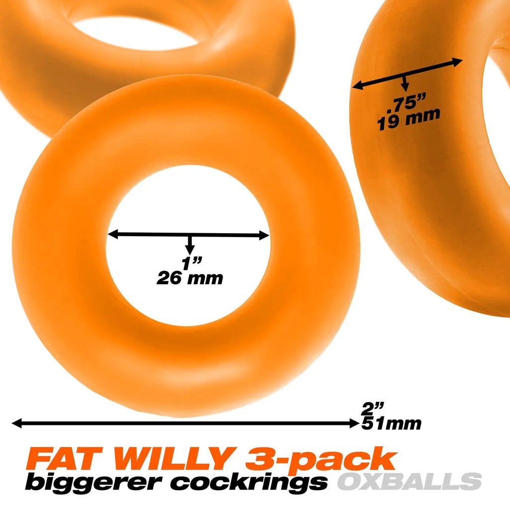 Fat Willy 3-Pack Jumbo Cockring - Orange – body-safe silicone | Fu'Cha Exotics