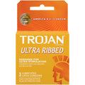 Trojan Ultra Ribbed lubricated latex condoms box, 3 pack