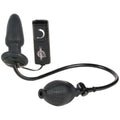 Black anal plug with curved handle and corded controller device