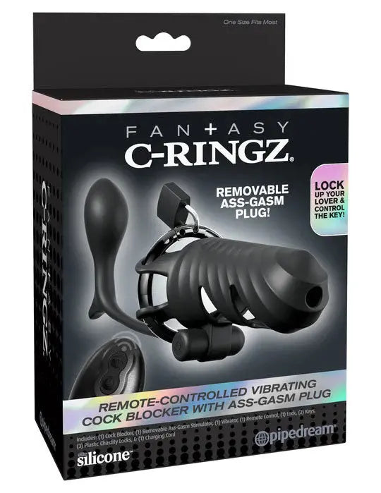 Fantasy C-Ringz Remote-Controlled Vibrating Cock Blocker With Ass-Gasm Plug - Black – body-safe silicone | Fu'Cha Exotics