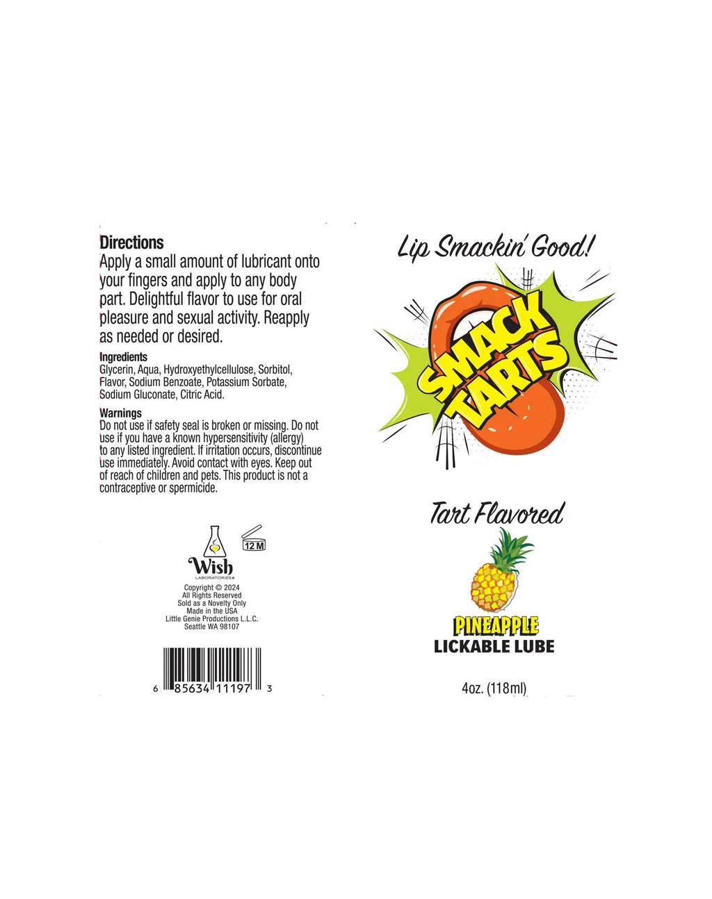 Smack Tarts 4oz Lickable Flavored Lubricant - Pineapple – body-safe materials | Fu'Cha Exotics