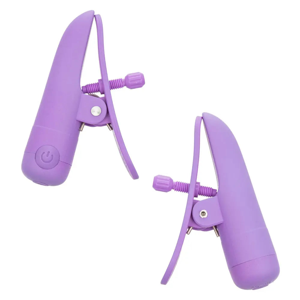 Purple rechargeable nipple clamps with adjustable spring levers and control buttons