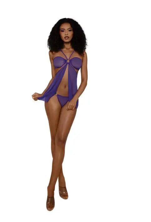 Babydoll Set With Panty - Os - Ultra Violet – nylon | Fu'Cha Exotics