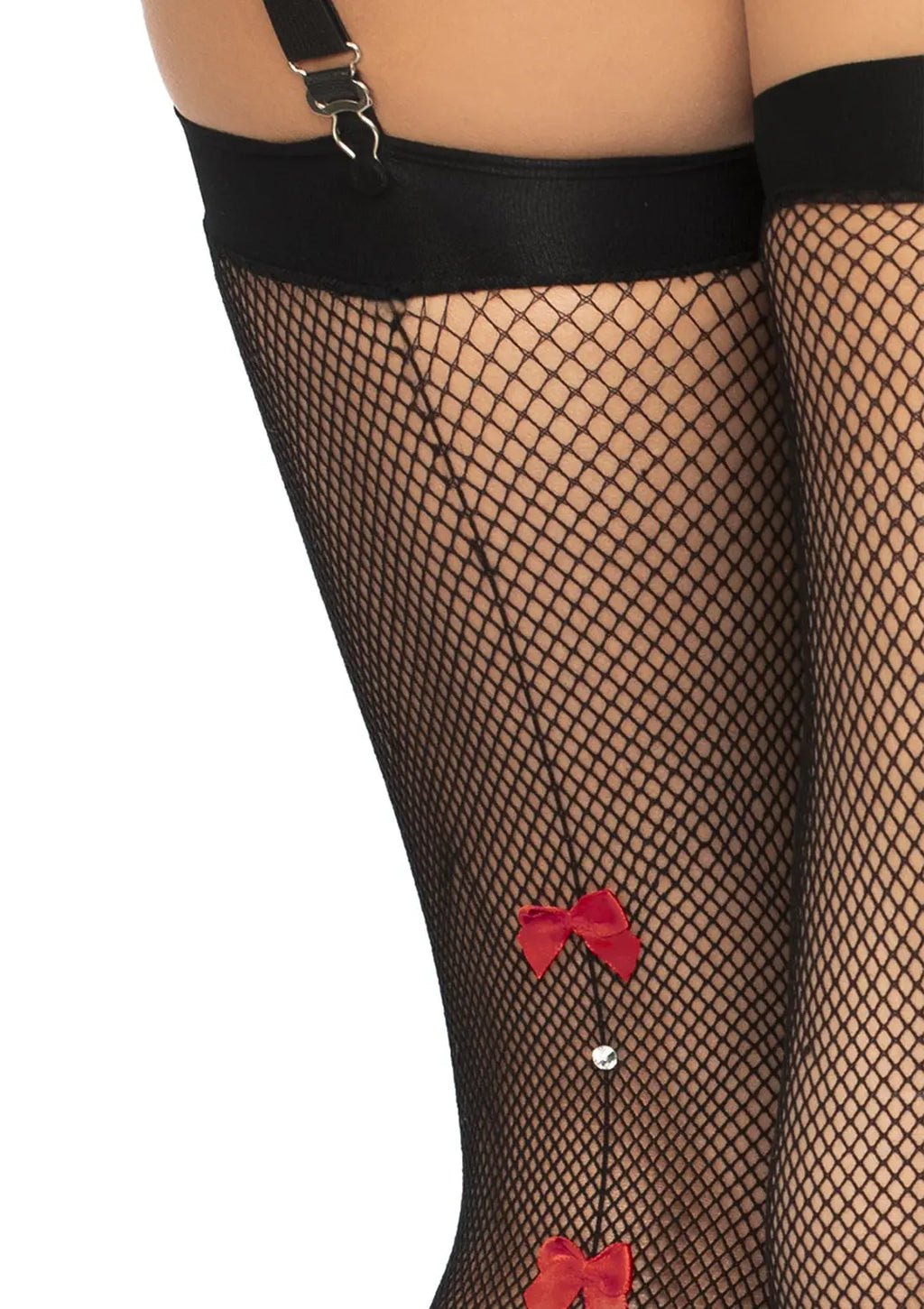 Bow Backseam Fishnet Thigh Highs - Black - One Size – body-safe materials | Fu'Cha Exotics