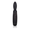 Black handheld gyrating massager with tapered head and circular control button