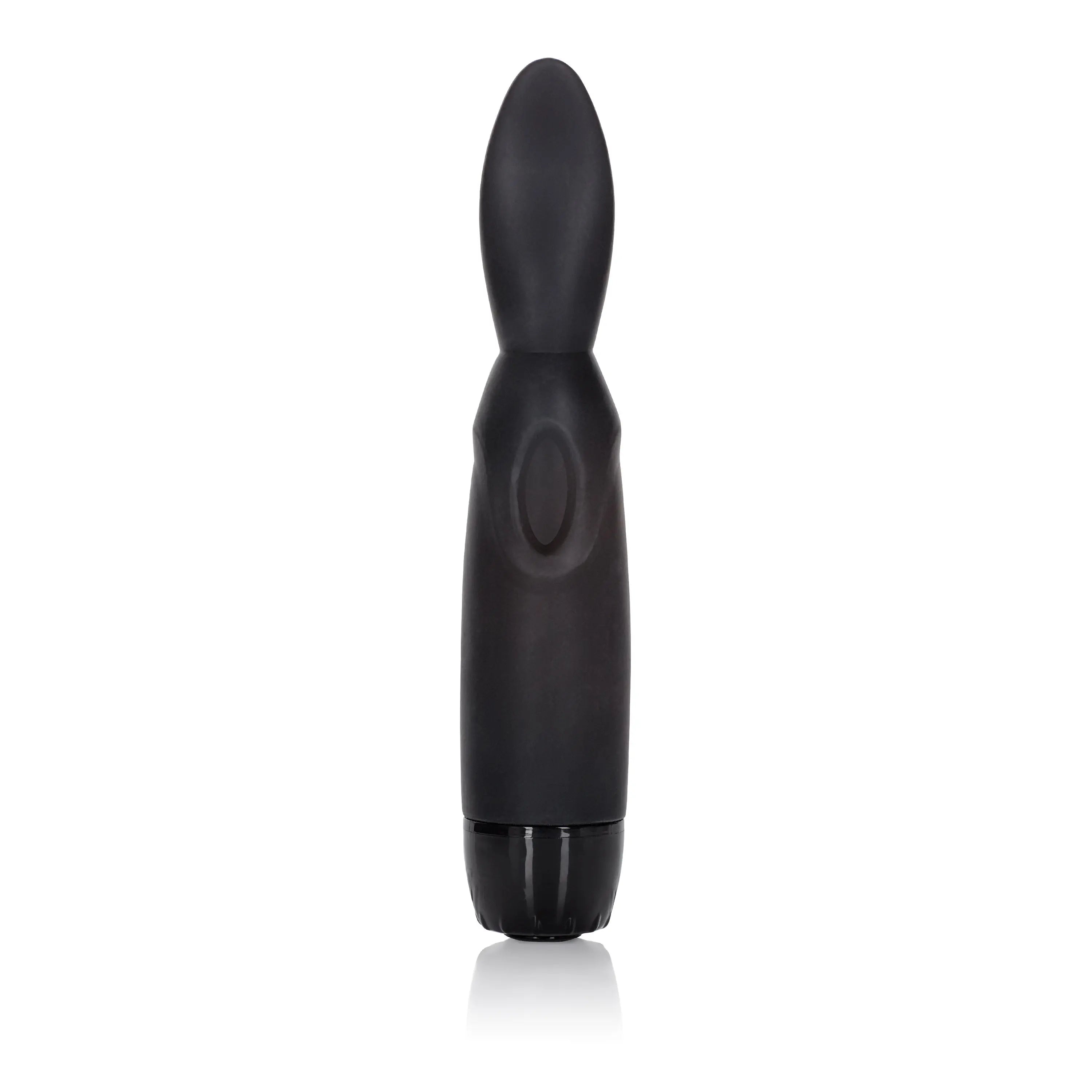 Black handheld gyrating massager with tapered head and circular control button