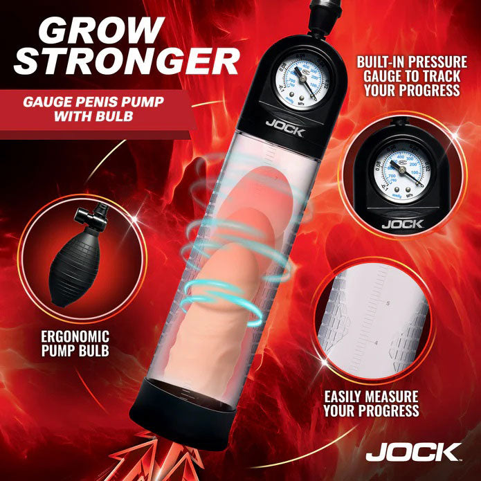 Pump Up Gauge Penis Pump With Bulb - Clear