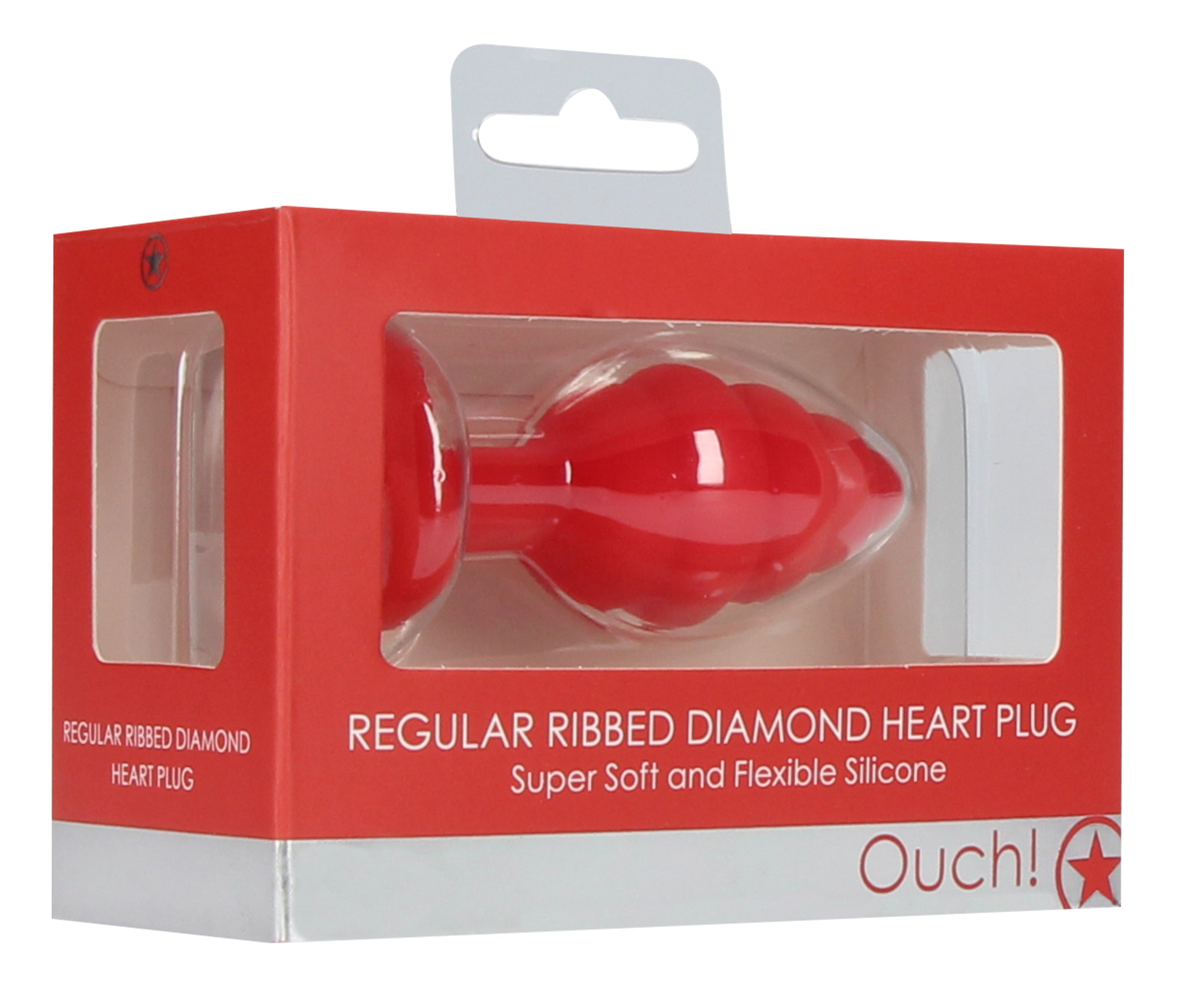 Regular Ribbed Diamond Heart Plug - Red
