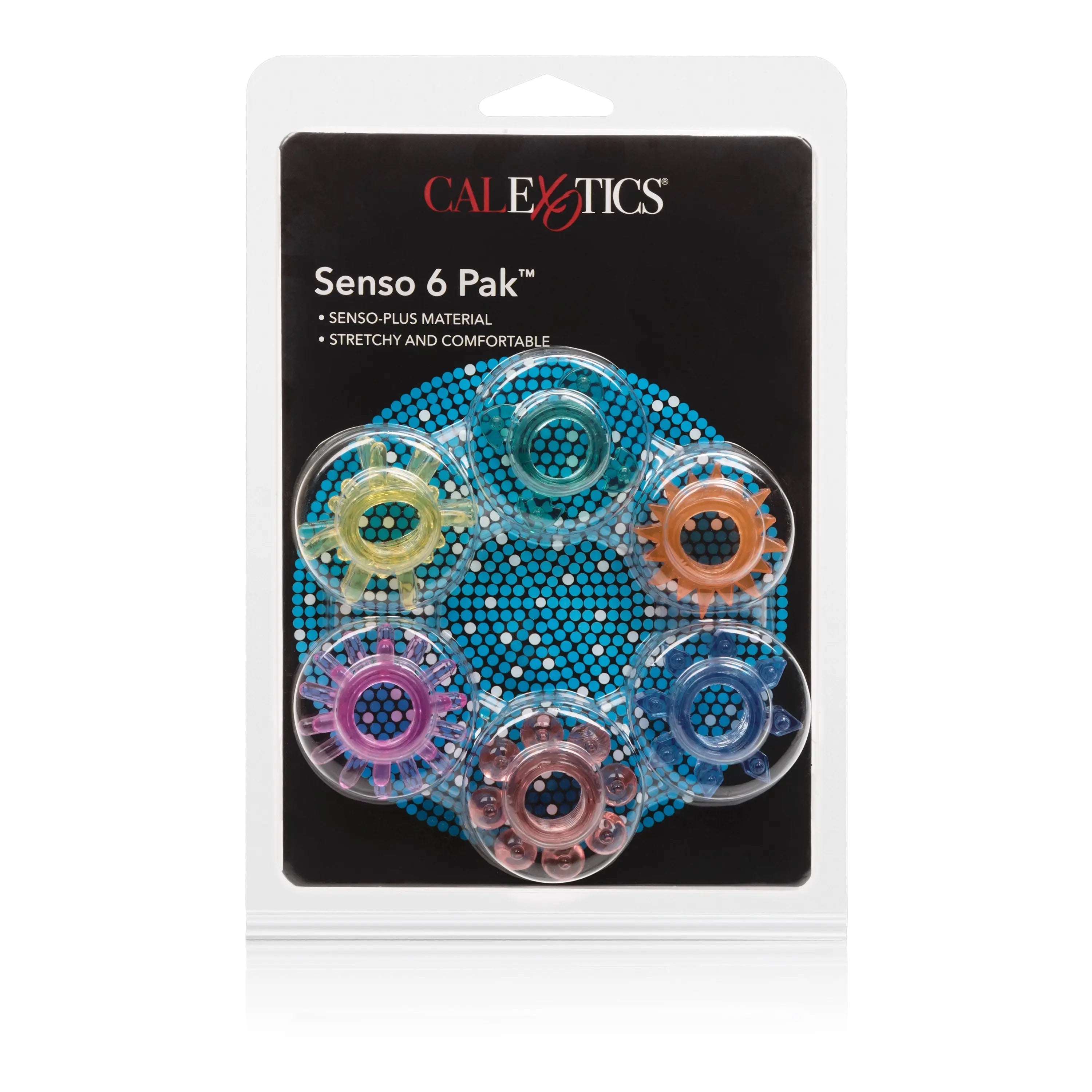 Senso 6 pack of pastel circular sex toy attachments in a blister card