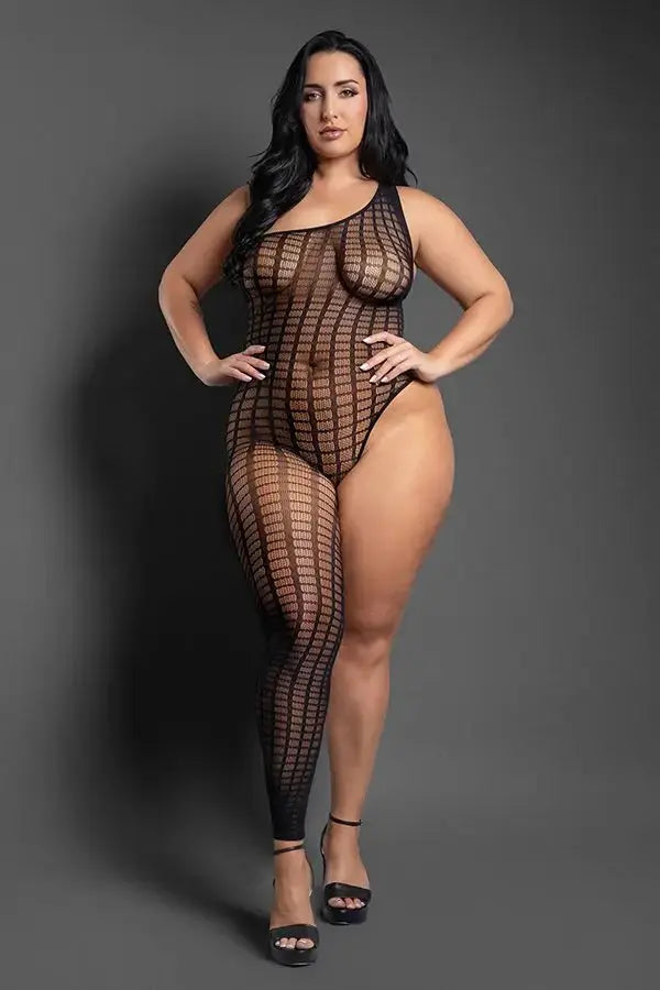 Killin It Asymmetrical Footless Bodystocking - Queen - Black – body-safe materials | Fu'Cha Exotics
