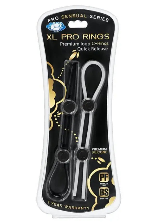 Cloud 9 Pro Sensual XL Cock Ring 2-Pack - Black/white – body-safe silicone adjustable intensity | Fu'Cha Exotics