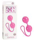 Pink silicone dual-bead massager with curved handle and two rounded tips