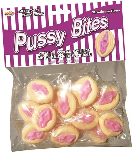 Sweet gummy candies shaped like letters, pink and pale yellow, in a clear bag