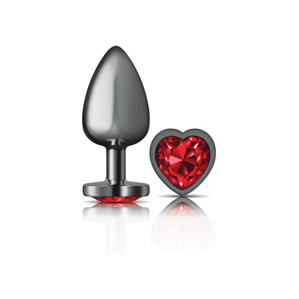 Deep Red Heart Gem Gunmetal Metal Plug - Lg – body-safe materials fully waterproof | Fu'Cha Exotics