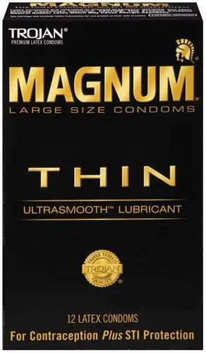 Trojan Magnum Thin latex condoms, 12-pack box with Ultrasmooth lubricant