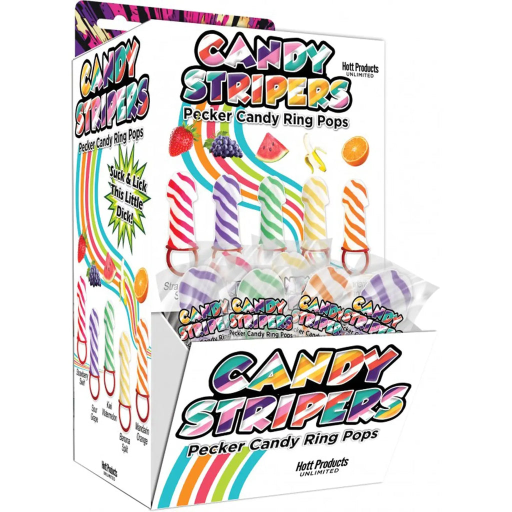 Candy Stripers Pecker Candy Ring Pop 36pc Display - 5 Assorted Flavors – body-safe materials | Fu'Cha Exotics