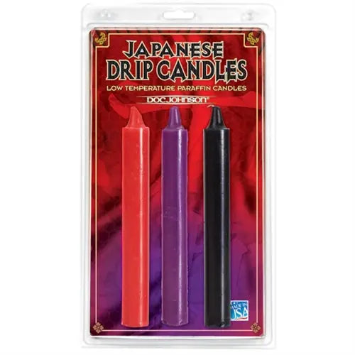 Japanese drip candles set of 3 with red, purple, and black tapered drip candles