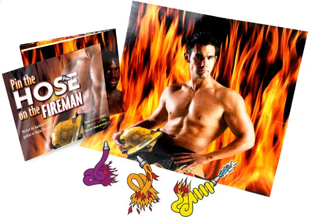 Fireman-themed board game set with firefighter illustration and flame graphics on packaging