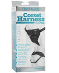 Black corset harness with adjustable straps and plug attachment