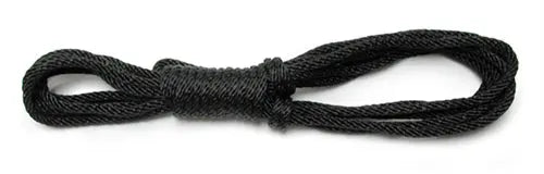 Black bondage rope with central knot, 25-inch length