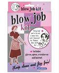 Novelty blow Job kit package with gloves and hairnet, pink and purple design.