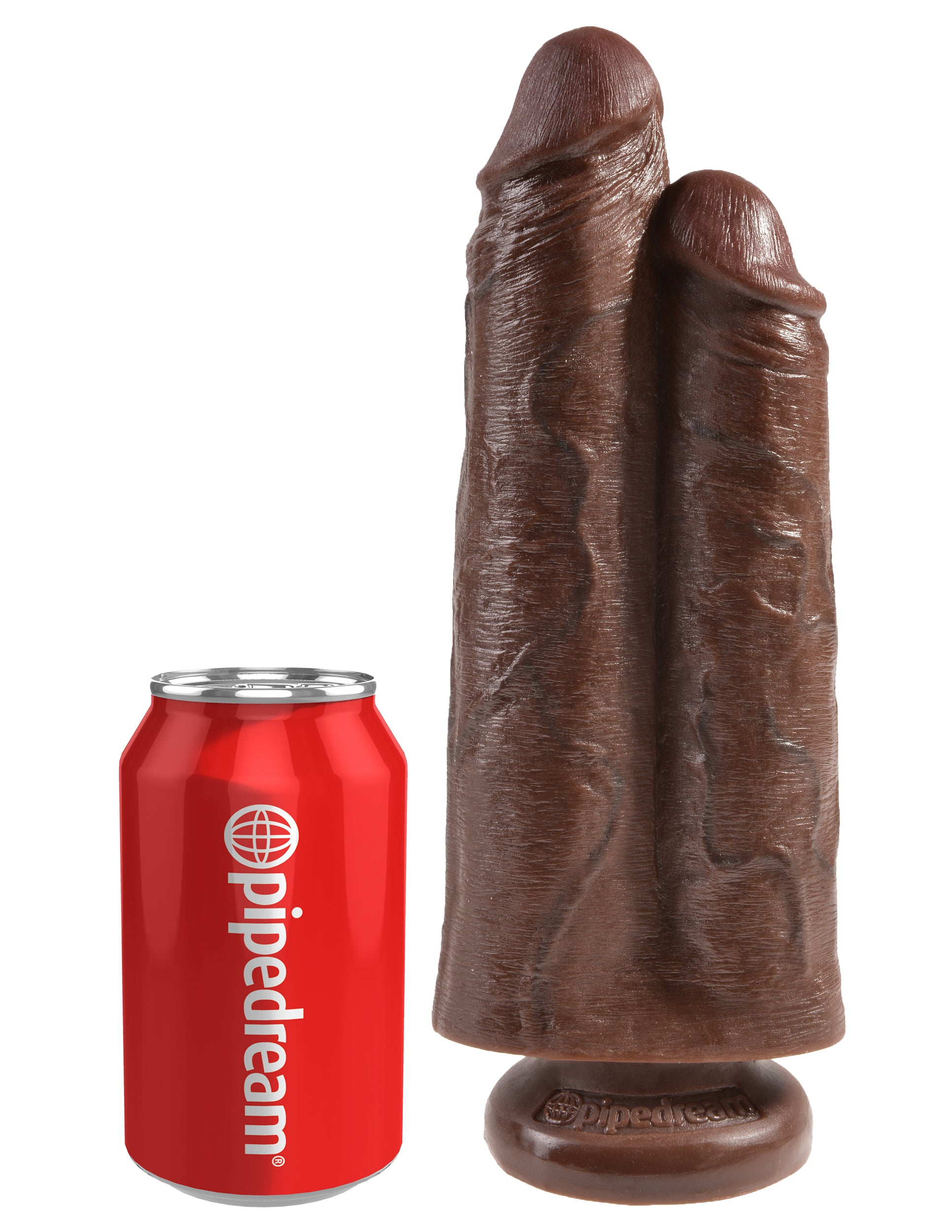 King Cock 9 Inch Two Cocks One Hole - Brown