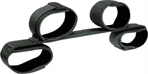 Bondage restraint bar with three fabric loop cuffs, dark gray/black