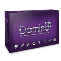 Domin8 purple box package with Domin8 logo and small icon graphics