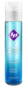 1D Glide personal lubricant, 1 fl oz bottle with light-blue label and clear cap