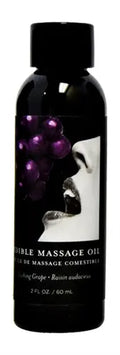 Edible massage oil bottle, grape scent, 2 fl oz; black bottle with grape label