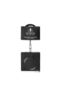 Black beginner handcuffs in open box with dangling cuffs