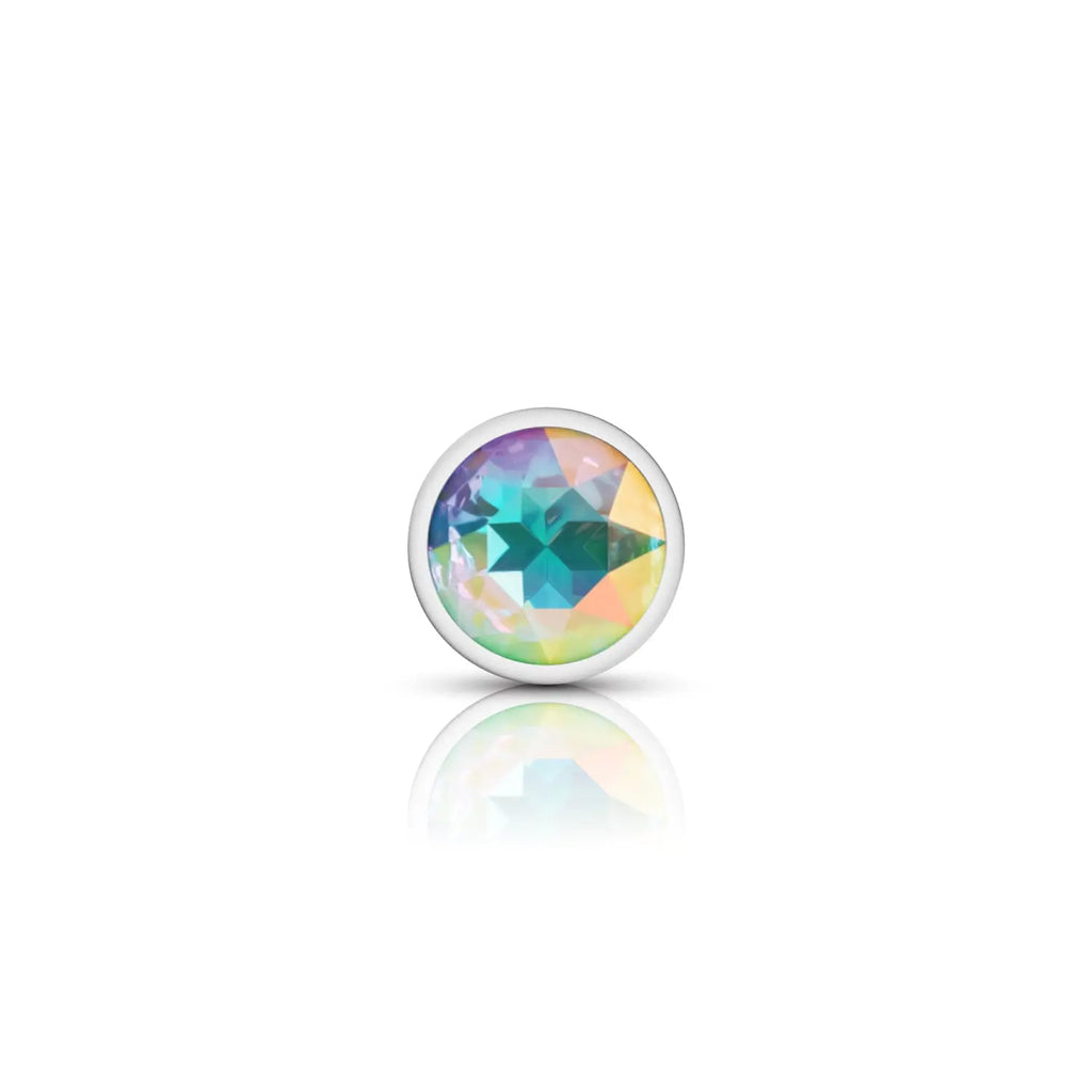 Clear Iridescent Round Gem Silver Metal Plug - Md – body-safe materials | Fu'Cha Exotics