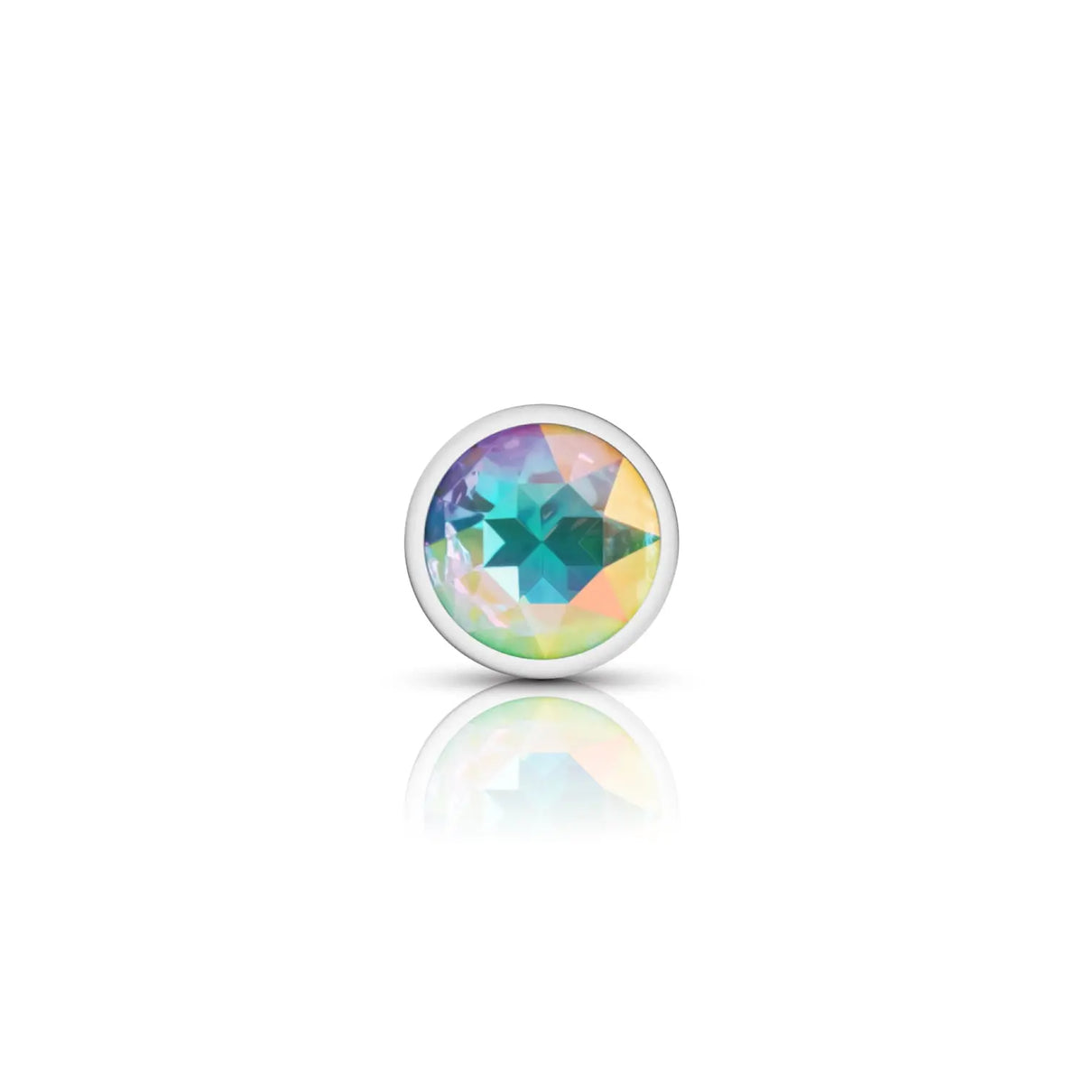 Clear Iridescent Round Gem Silver Metal Plug - Md – body-safe materials | Fu'Cha Exotics
