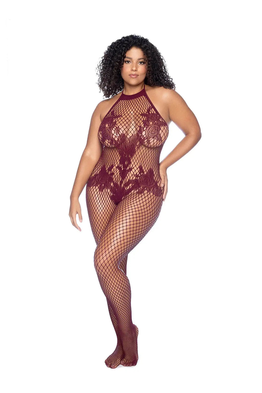 Vino Noir Floral Fishnet Bodystocking - X - Cherry – nylon | Fu'Cha Exotics
