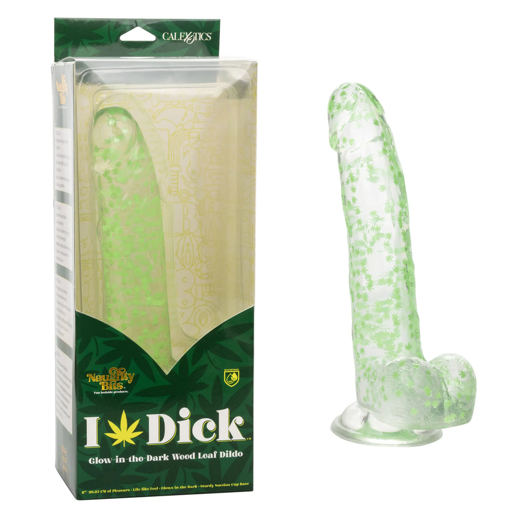 Naughty Bits I Leaf Dick Glow-in-the-Dark Weed Leaf Dildo - Glow in the Dark – body-safe silicone suction stimulation | Fu...