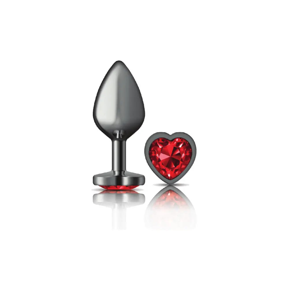 Deep Red Heart Gem Gunmetal Metal Plug - Md – body-safe materials fully waterproof | Fu'Cha Exotics