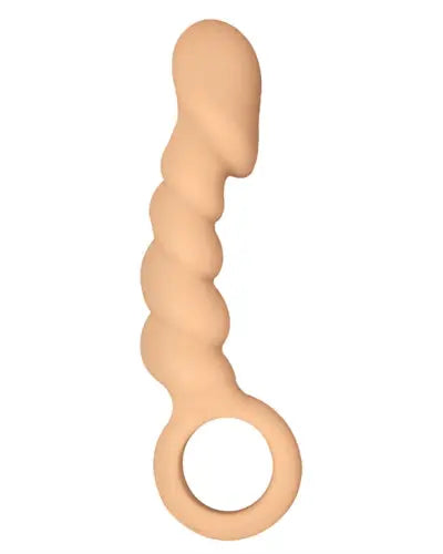 Light beige anal trainer with curved base and circular opening ring