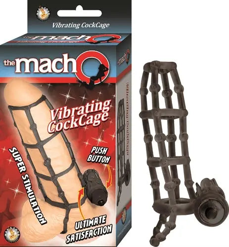 Black metal vibrating cock cage with open ring and flexible bars