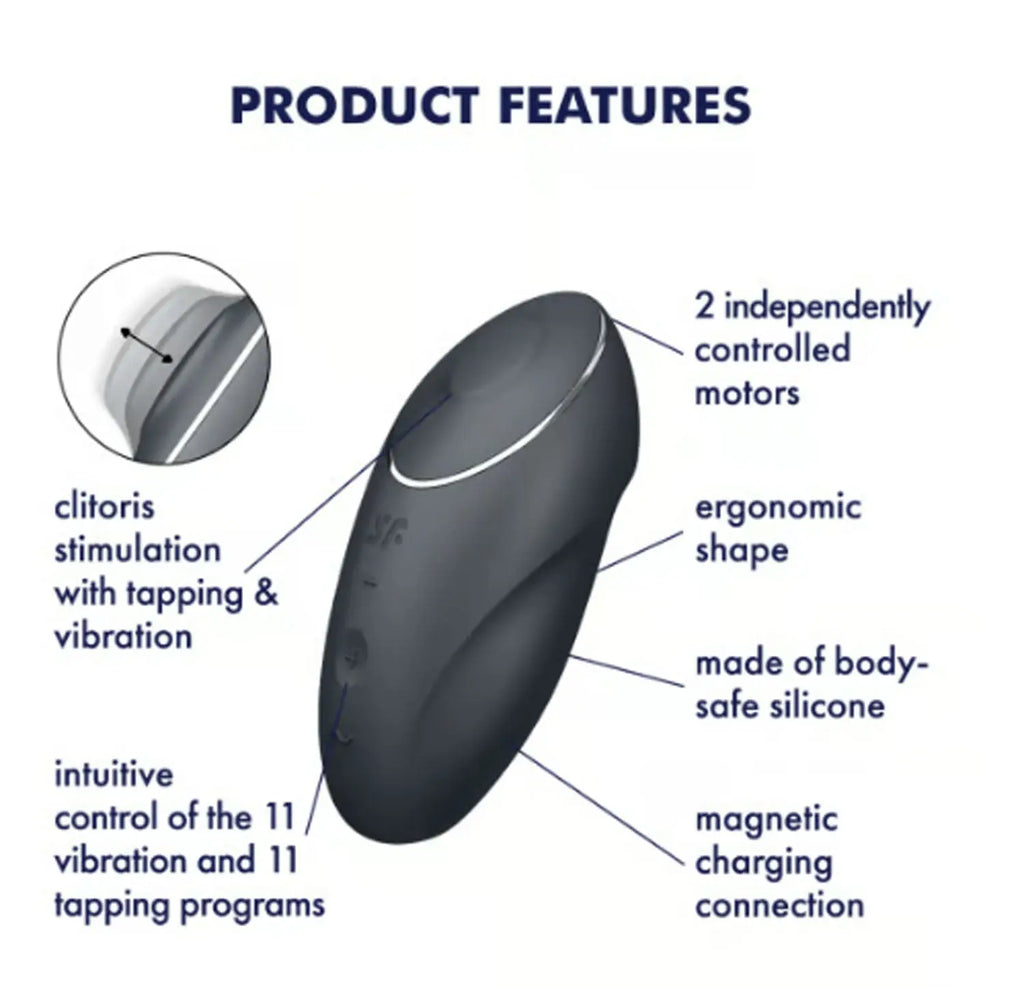 Satisfyer Tap and Climax 1 Vibrator - Grey – body-safe silicone 11 vibration modes | Fu'Cha Exotics