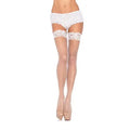 White fishnet lace-top thigh highs with scalloped top and patterned bands