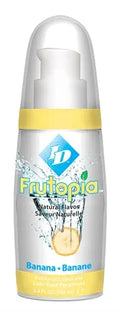 Frutopia banana natural flavor bottle with yellow band and front label