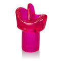 Pink sex toy with curved head and ribbed handle
